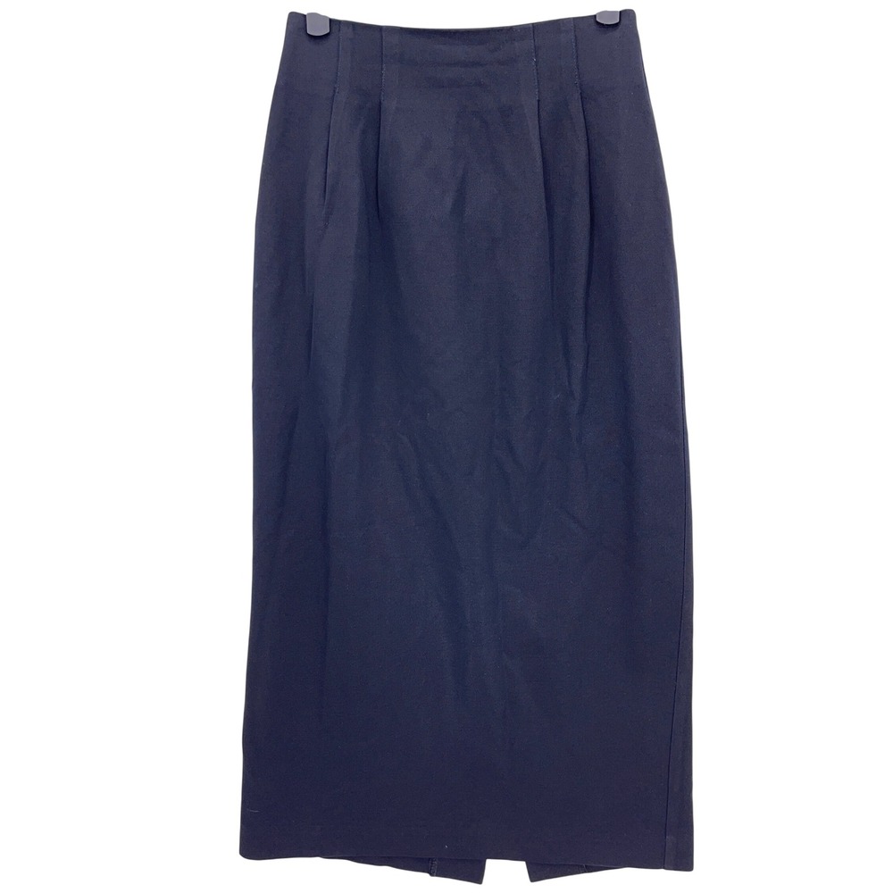Vintage 90s Black Pleated Midi Skirt XXS High Waisted Back Vent Professional